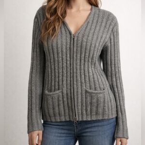 J. Crew Ribbed Knit Chunky Wool Zip Up Cardigan Size Medium